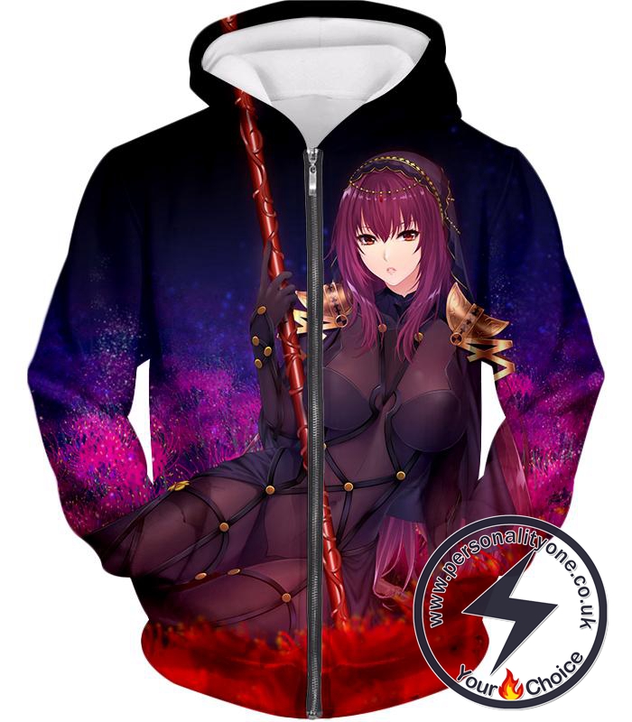 Fate Stay Night Fate Grand Order Lord of Spirits Scathach Action Zip Up Hoodie